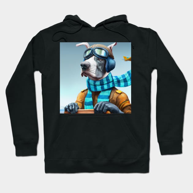 Great Dane flying an Airplane Hoodie by yellowveggiez